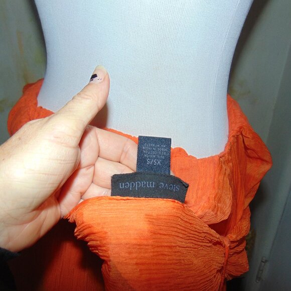 Steve Madden Blouse Top Women Small Orange Boho Plunging V-Neck Fairycore Twee - Picture 10 of 11